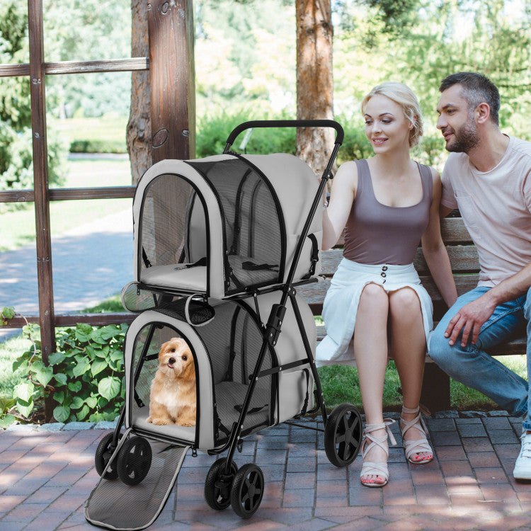 4-in-1 Double Pet Stroller with Detachable Carrier and Travel Carriage