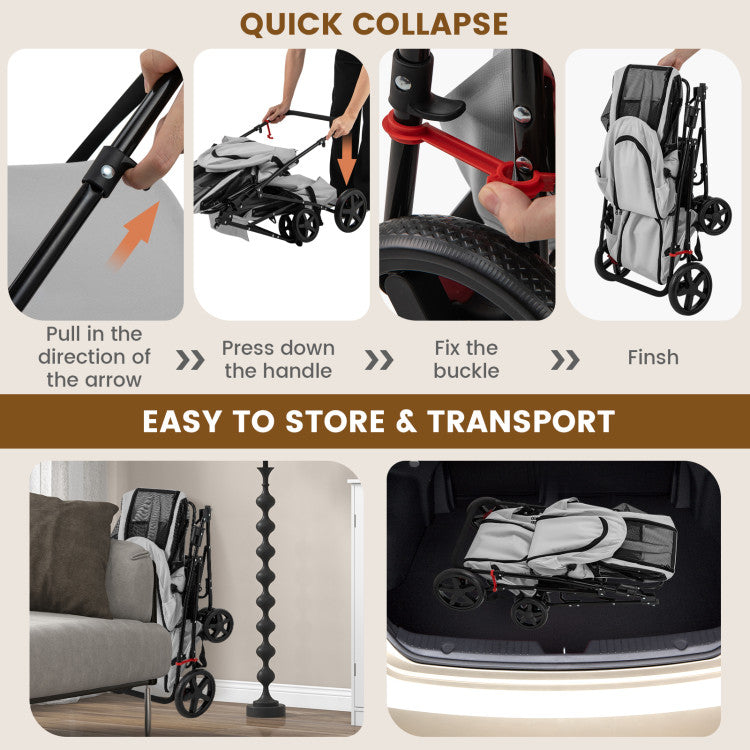 4-in-1 Double Pet Stroller with Detachable Carrier and Travel Carriage