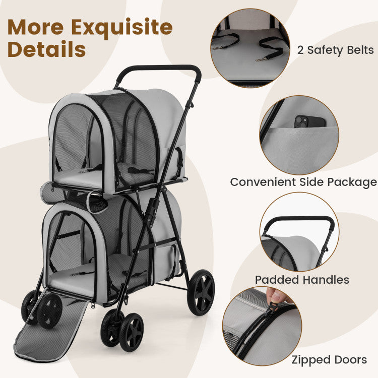 4-in-1 Double Pet Stroller with Detachable Carrier and Travel Carriage