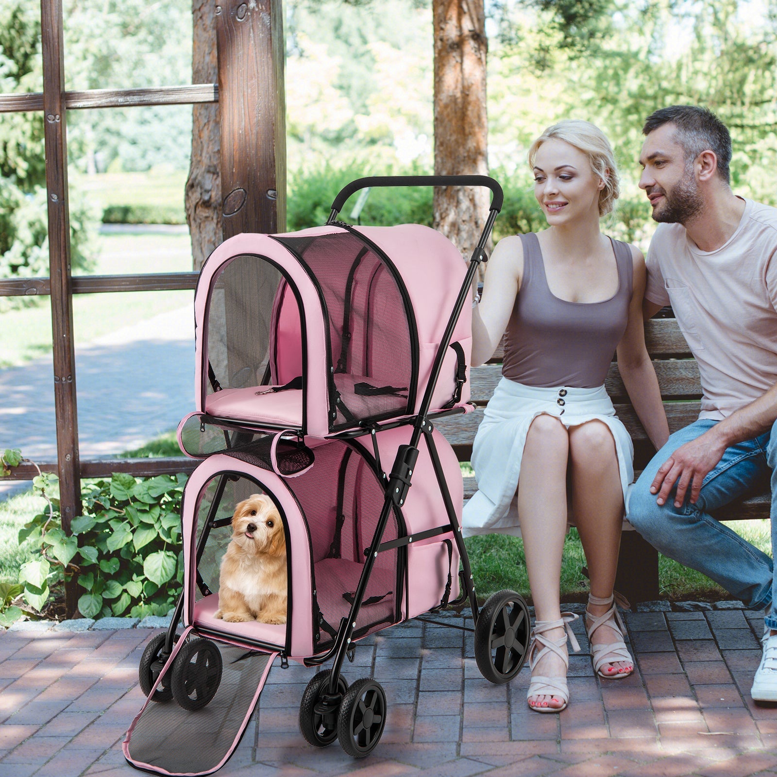 4-in-1 Double Pet Stroller with Detachable Carrier and Travel Carriage