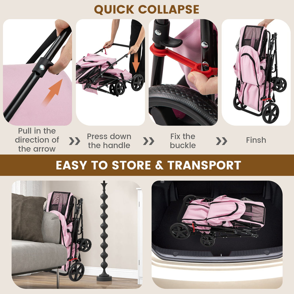 4-in-1 Double Pet Stroller with Detachable Carrier and Travel Carriage