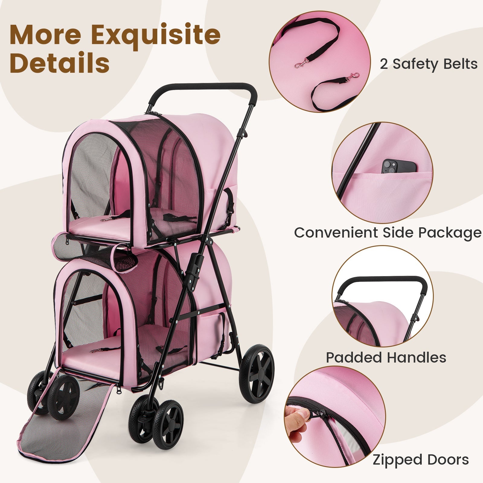 4-in-1 Double Pet Stroller with Detachable Carrier and Travel Carriage
