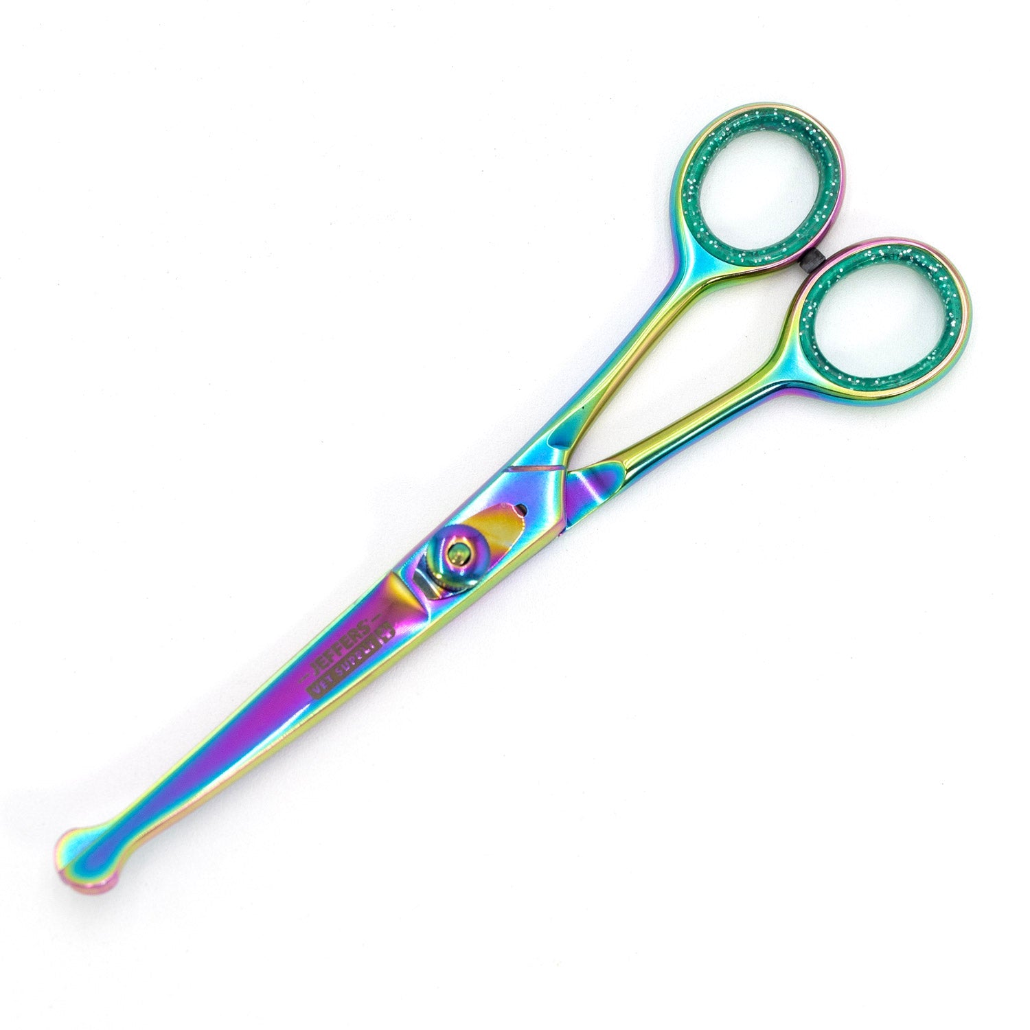 Jeffers Ball-Tip Curved Grooming Shear in Multicolored Stainless Steel, 6 1/2"