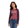 Ariat Girls Varsity Longsleeve T-Shirt, Mulberry/Rose