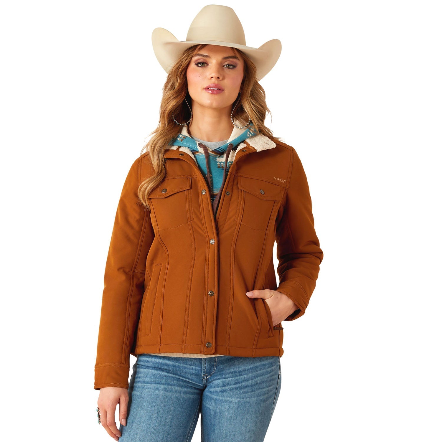 Ariat Womens Berber Back Softshell Jacket – Sherpa-Lined Trucker-Style Warm Layer