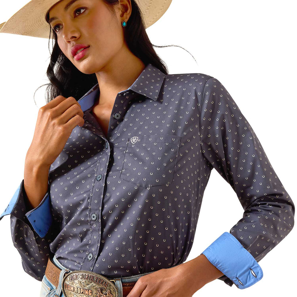 Ariat Women's Kirby Long Sleeve Collared Button-Down Shirt – Rider-Tested Stretch Poplin Equestrian Top