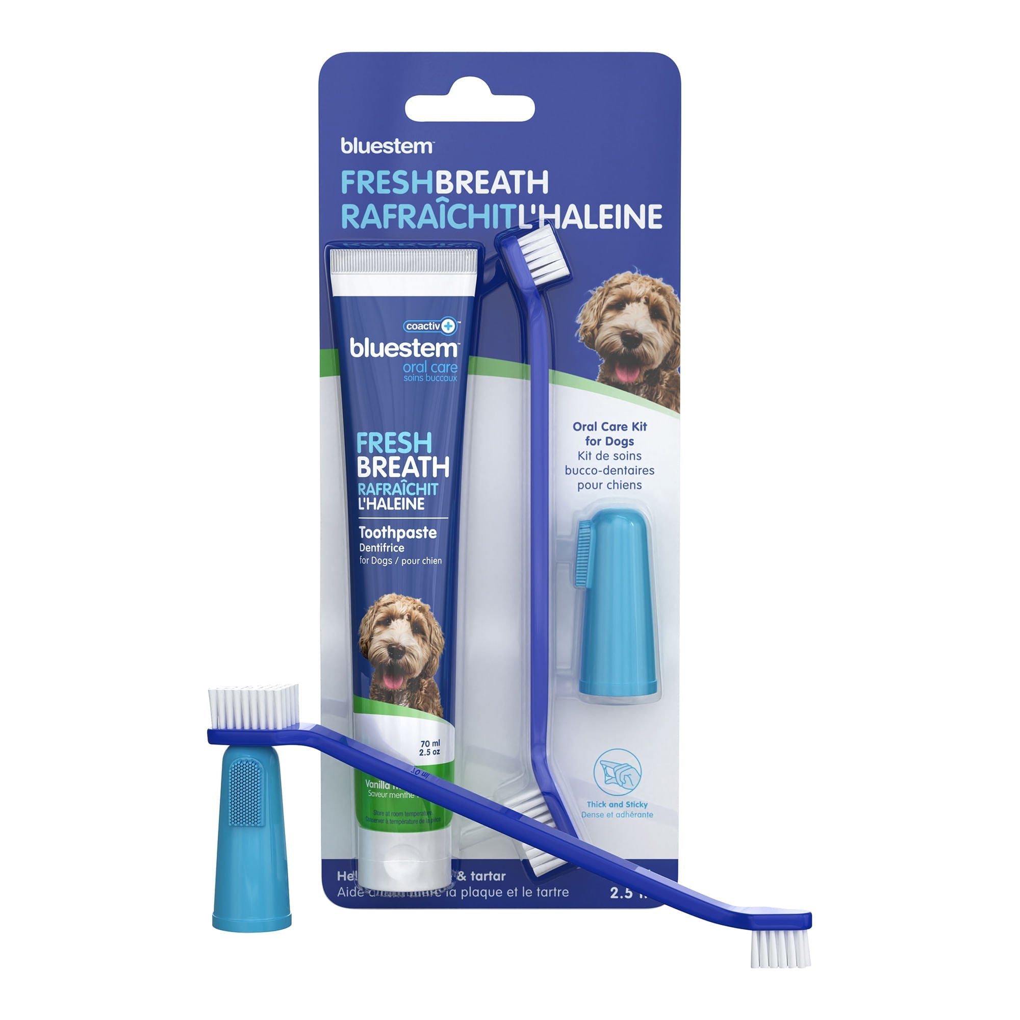 bluestem coactiv+ Oral Dental Kit for Dogs and Cats – Toothpaste, Toothbrush & Finger Brush