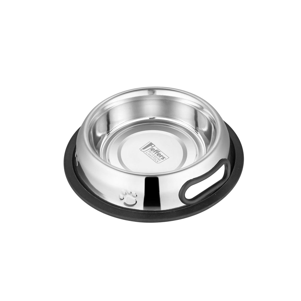 Jeffers Pet Embossed No-Tip Anti-Skid Stainless Steel Pet Bowls for Dogs, Cats, Puppies, Kittens – Rubber Base, Food & Water Feeding Dish