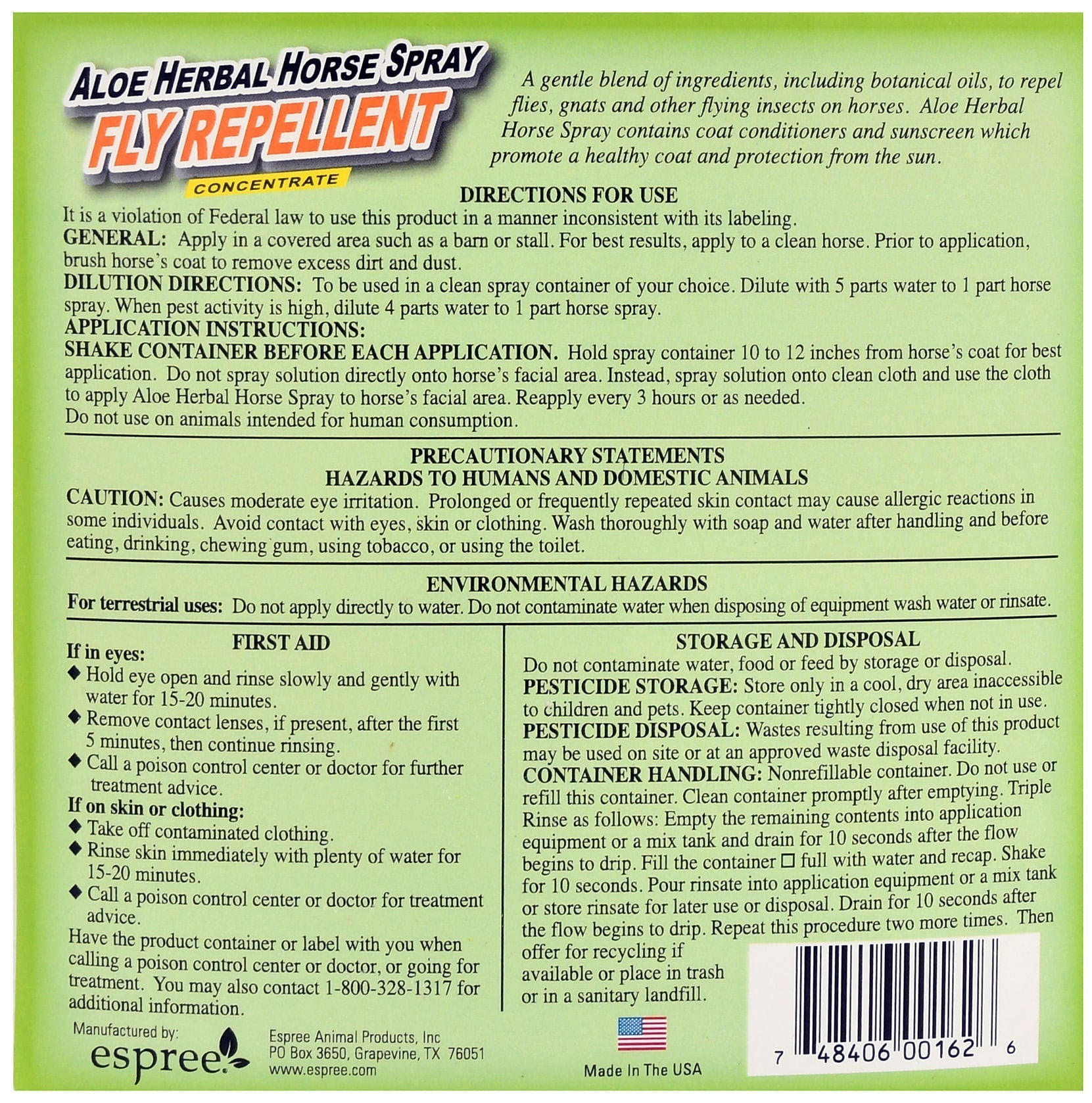 Espree Aloe Herbal Fly Spray for Horses