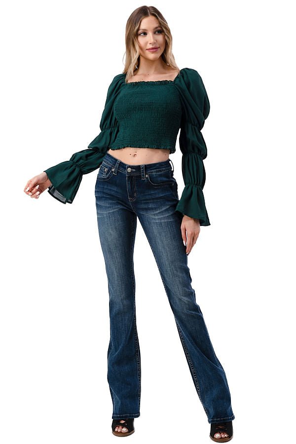 Grace in LA Women's Western 3D Aztec Mid Rise Bootcut Jeans