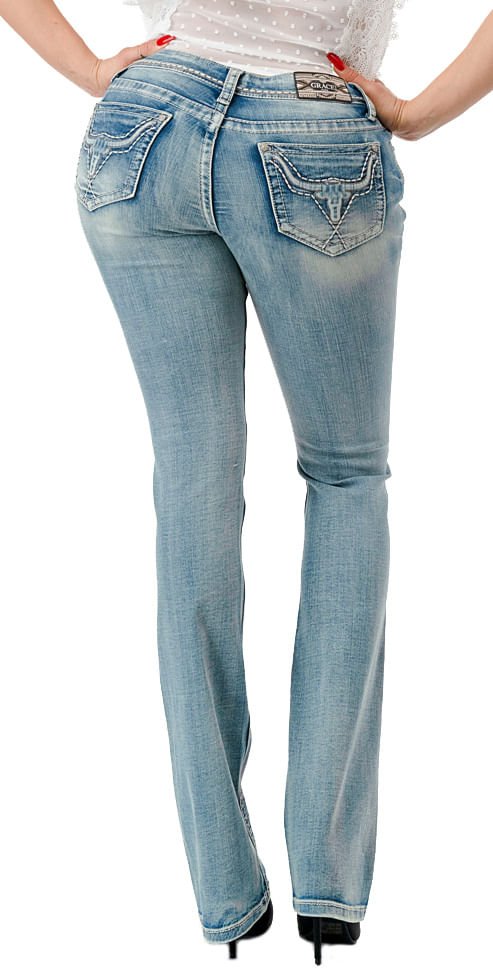 Grace in LA Women's Western 3D Steer Head Mid Rise Bootcut Jeans