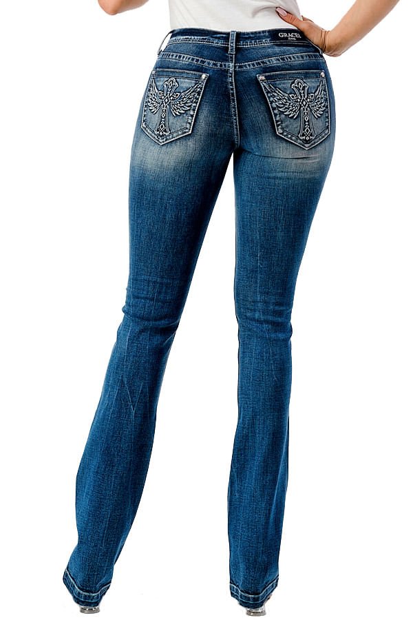 Grace in LA Women's Western 3D Wing Mid Rise Bootcut Jeans