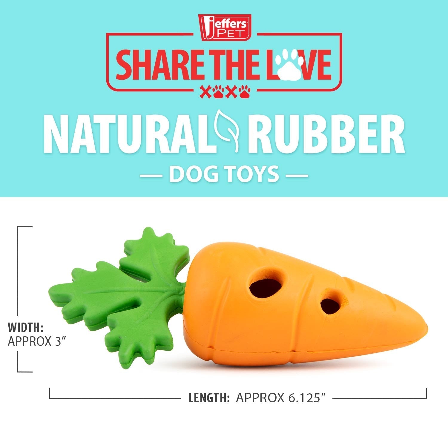 Jeffers Baby Carrot Natural Rubber Treat Dispensing Dog Dental Chew Toy