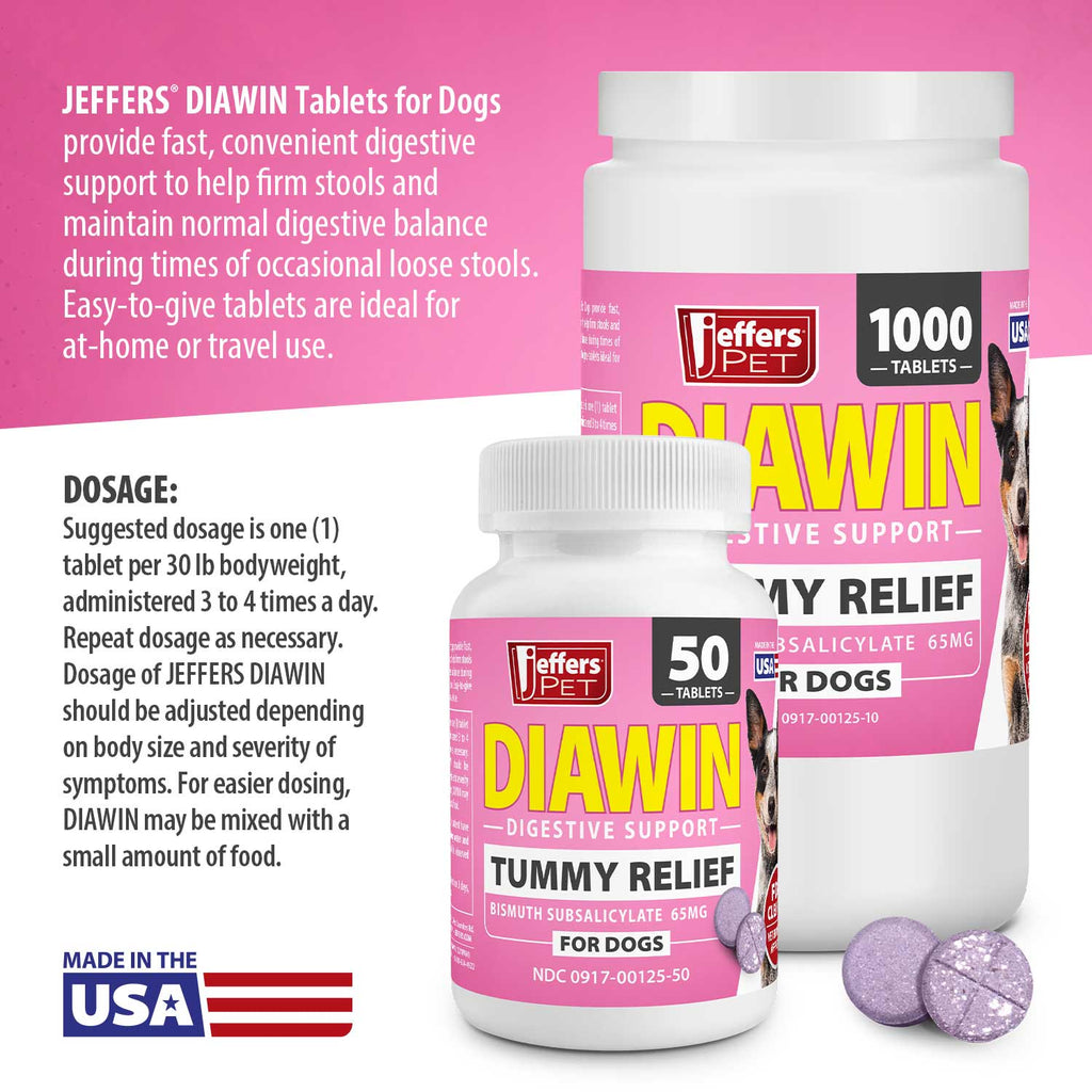Jeffers Diawin Digestive Support for Dogs - Bismuth Tummy Relief for Diarrhea