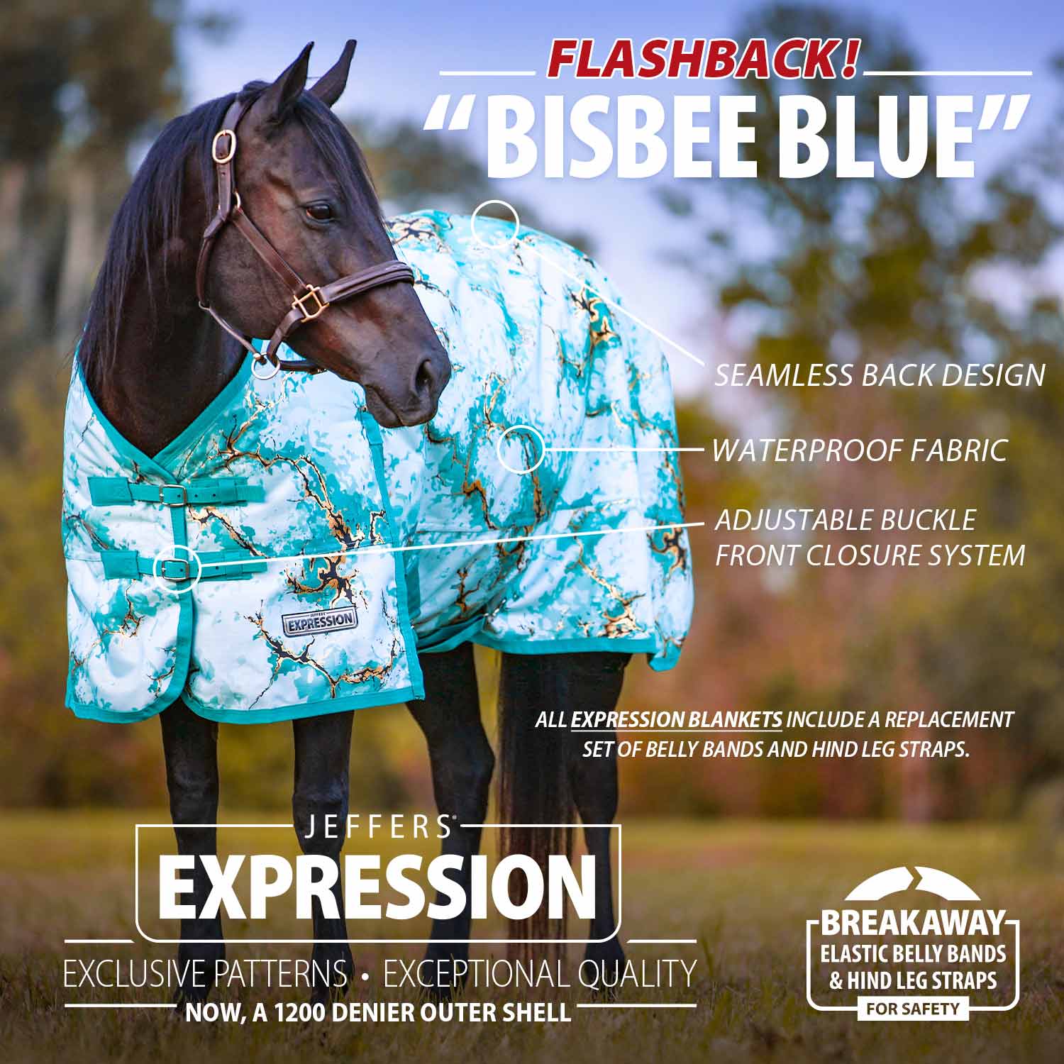 Jeffers Expression 1200 Denier Standard Neck Turnout Horse Blanket, 240 Gram