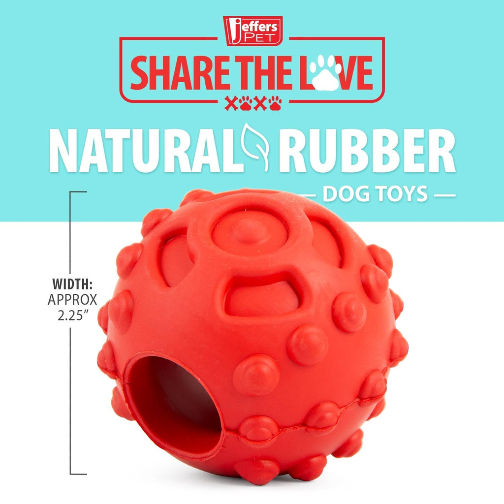 Jeffers Hollow Red Knobby Ball Natural Rubber Dental Treat Dispensing Dog Chew Toy