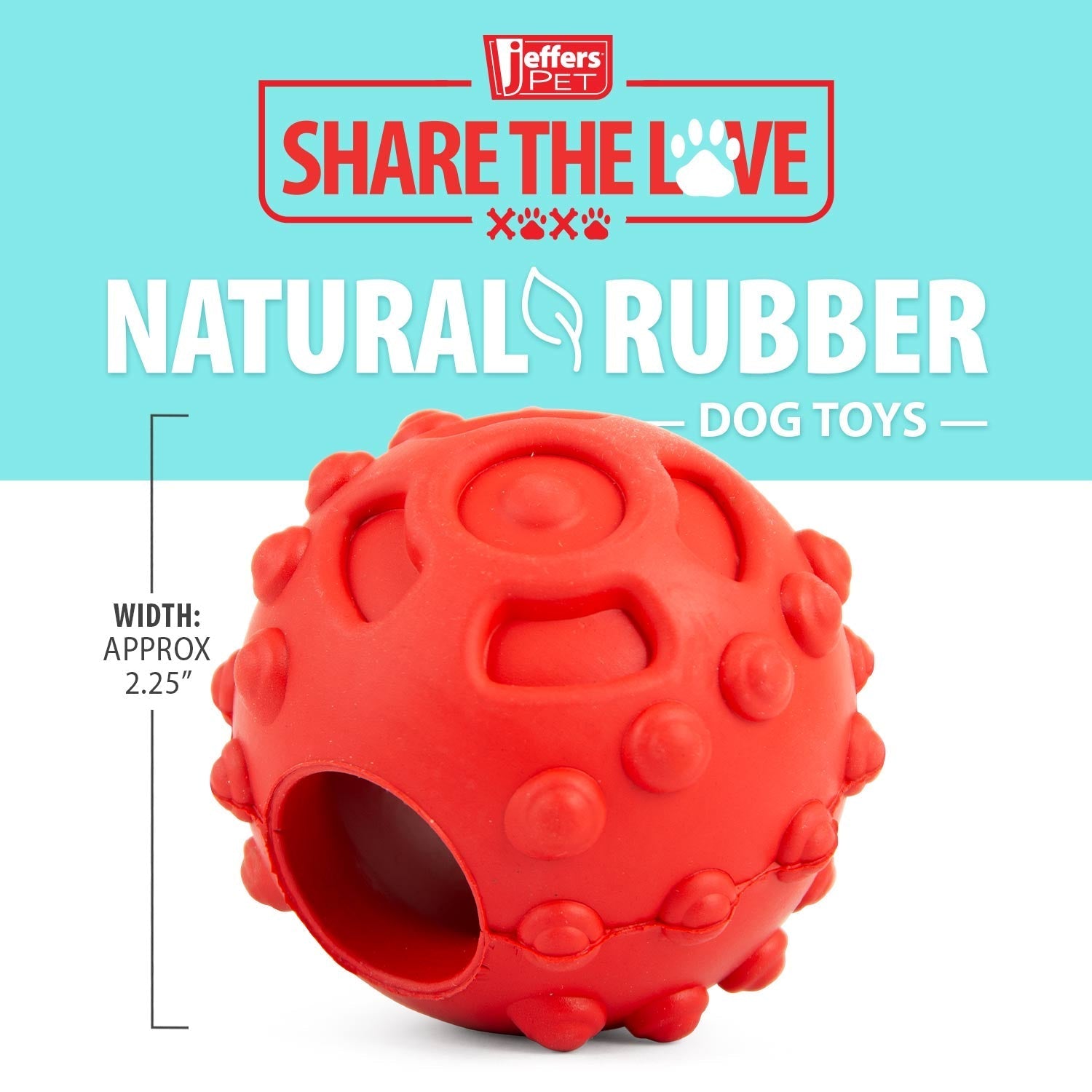 Jeffers Hollow Red Knobby Ball Natural Rubber Dental Treat Dispensing Dog Chew Toy