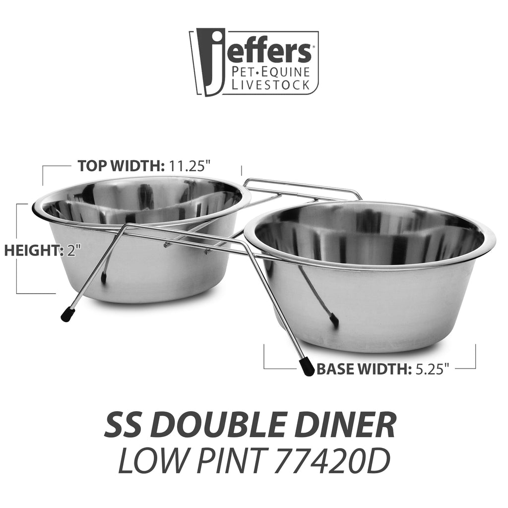 Jeffers Low Profile Stainless Steel Double Diner Pet Bowls