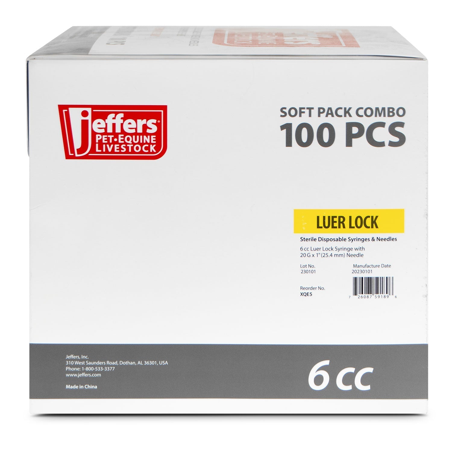 Jeffers Luer Lock Syringe/Needle Combo, Box of 100