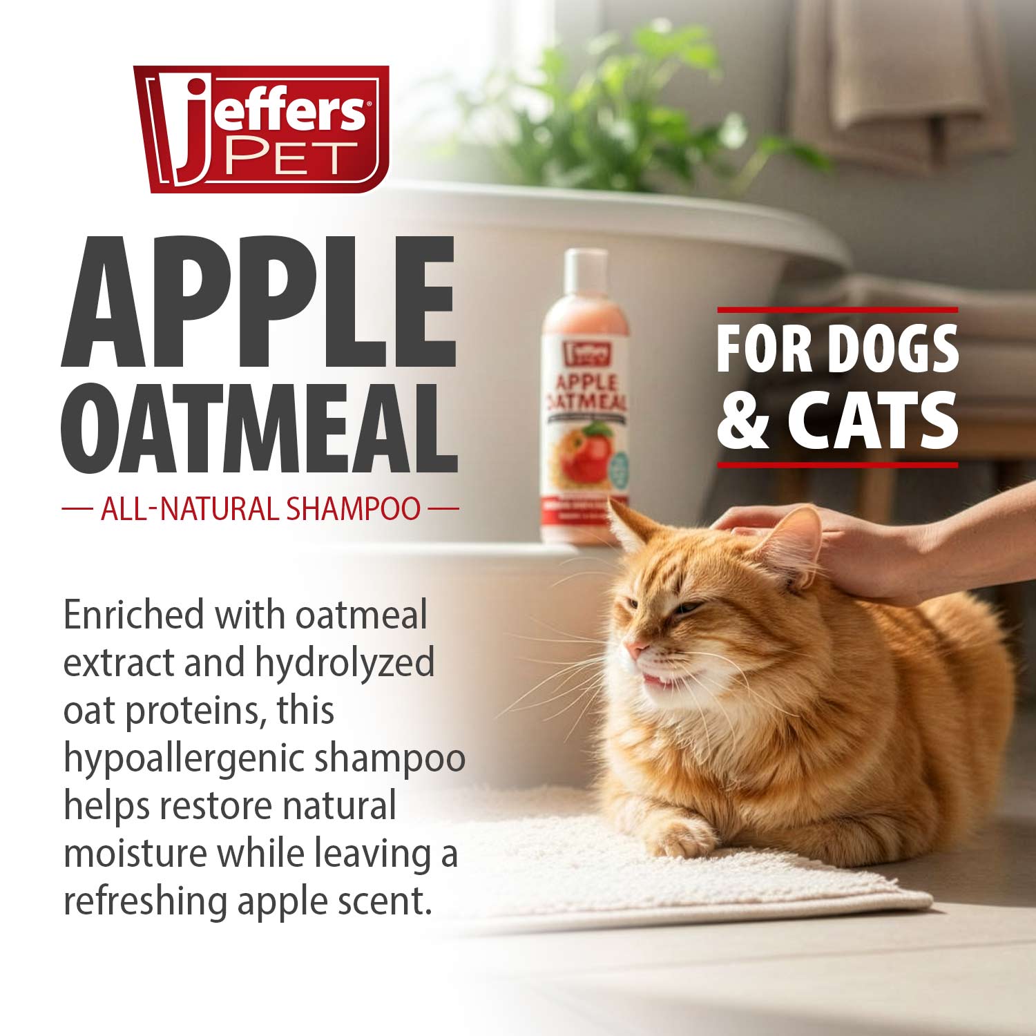 Jeffers Pet Apple Oatmeal All-Natural Hypoallergenic Dry Skin Shampoo for Dogs and Cats