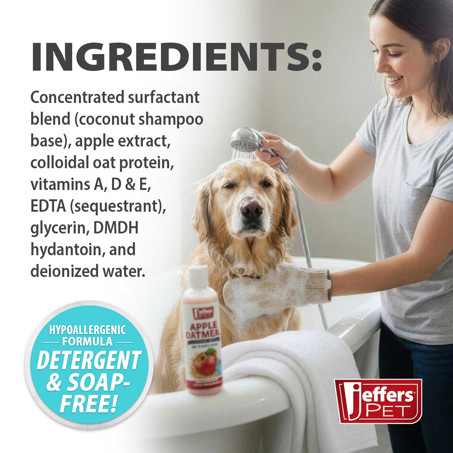 Jeffers Pet Apple Oatmeal All-Natural Hypoallergenic Dry Skin Shampoo for Dogs and Cats