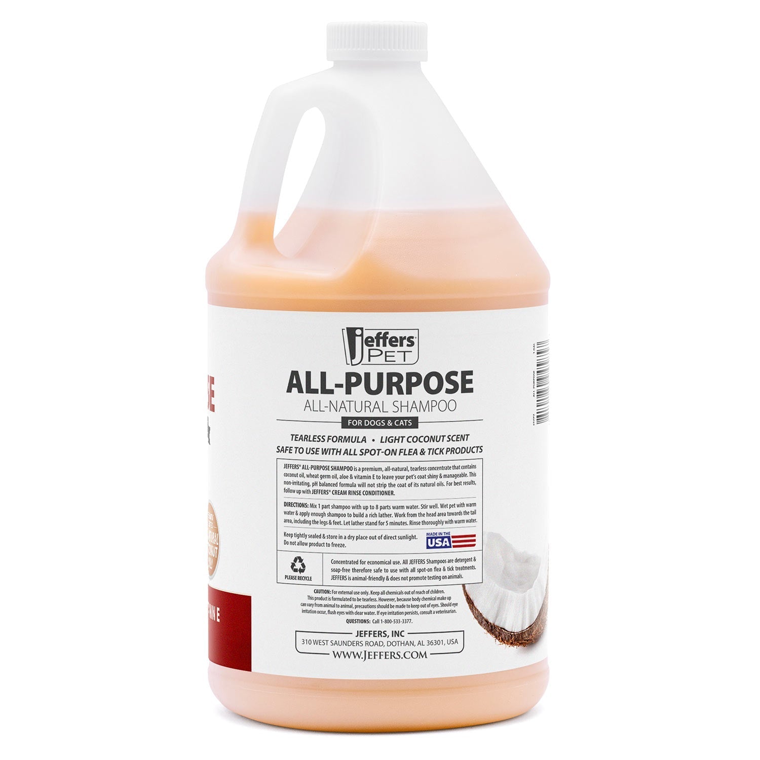 Jeffers Pet Tearless All-Purpose All-Natural Coconut Oil Shampoo for Dogs & Cats