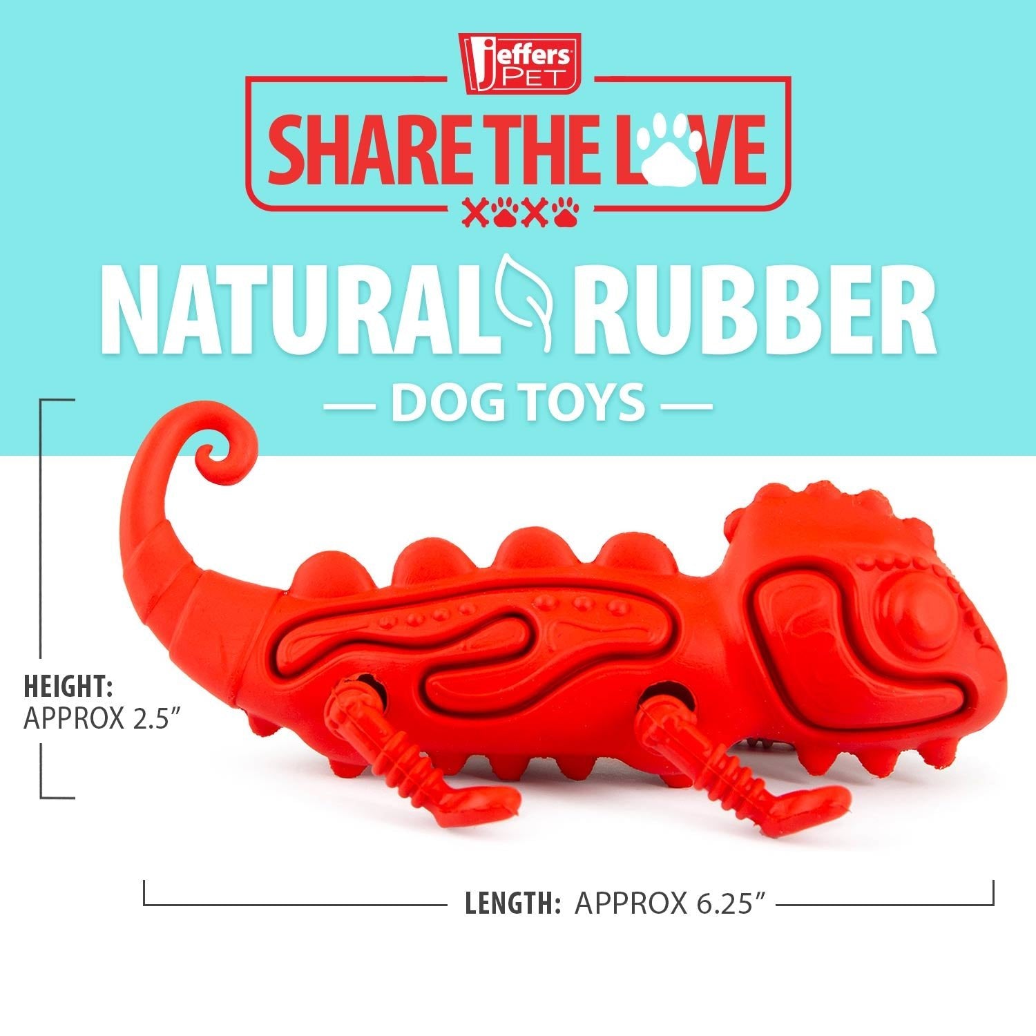 Jeffers Red Chameleon Natural Eco-Friendly Rubber Dental Dog Chew Toy for Medium Chewers