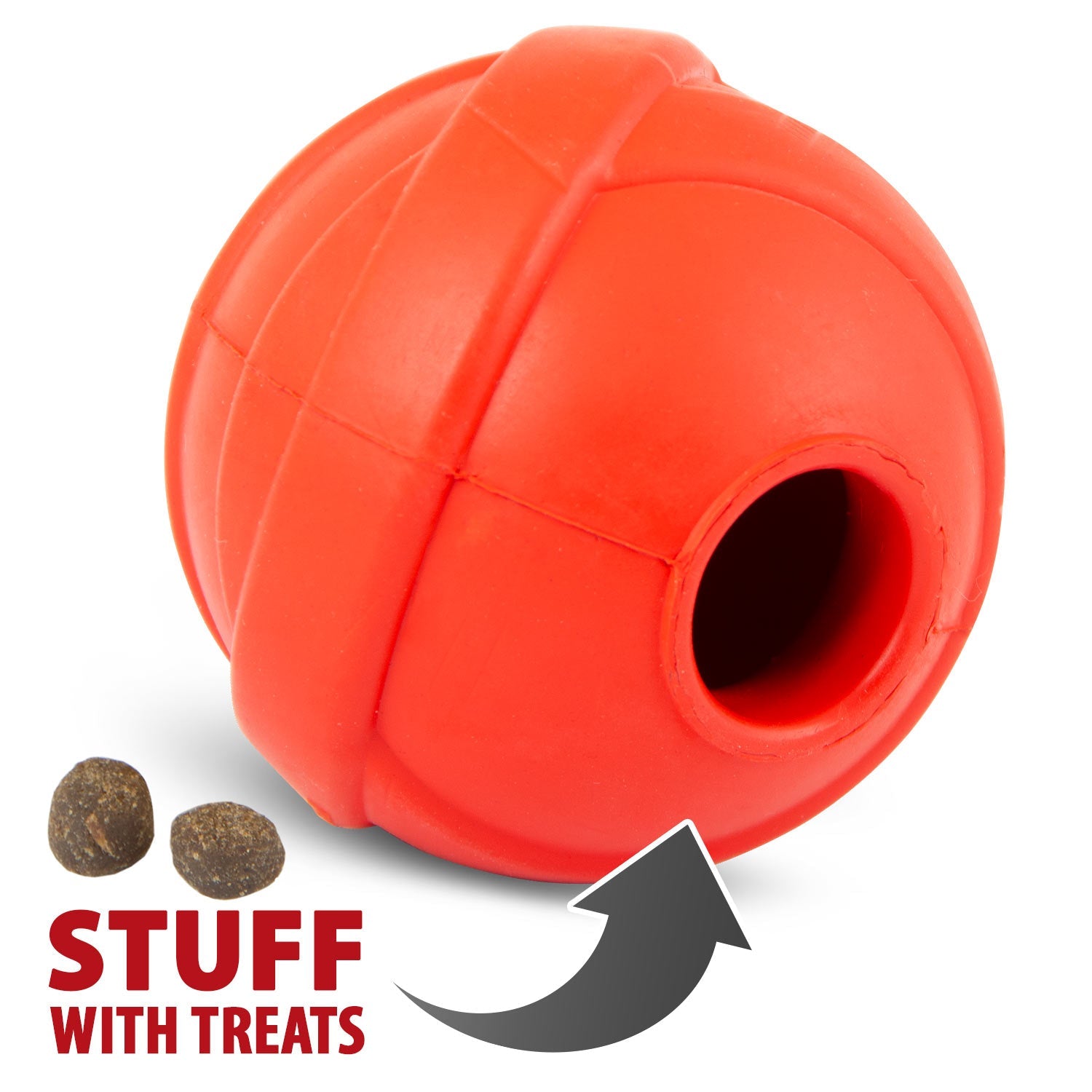 Jeffers Red Orbits Ball Natural Rubber Dental Treat Dispensing Dog Chew Toy