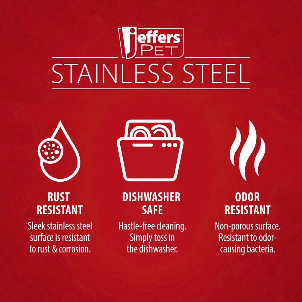 Jeffers Pet Embossed No-Tip Anti-Skid Stainless Steel Pet Bowls for Dogs, Cats, Puppies, Kittens – Rubber Base, Food & Water Feeding Dish
