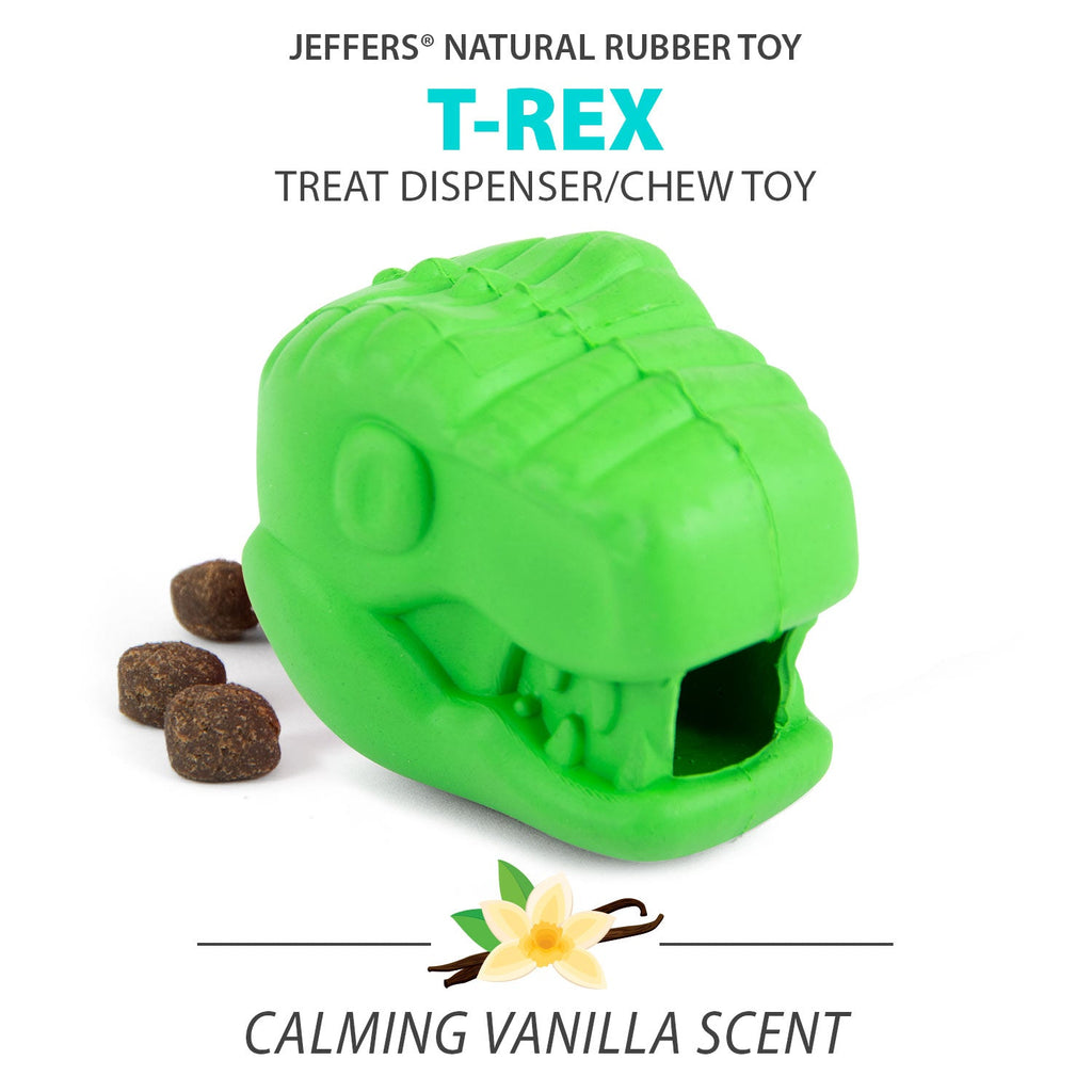 Jeffers T-Rex Natural Rubber Treat Dispensing Dental Dog Chew Toy for Medium Chewers with Vanilla Scent