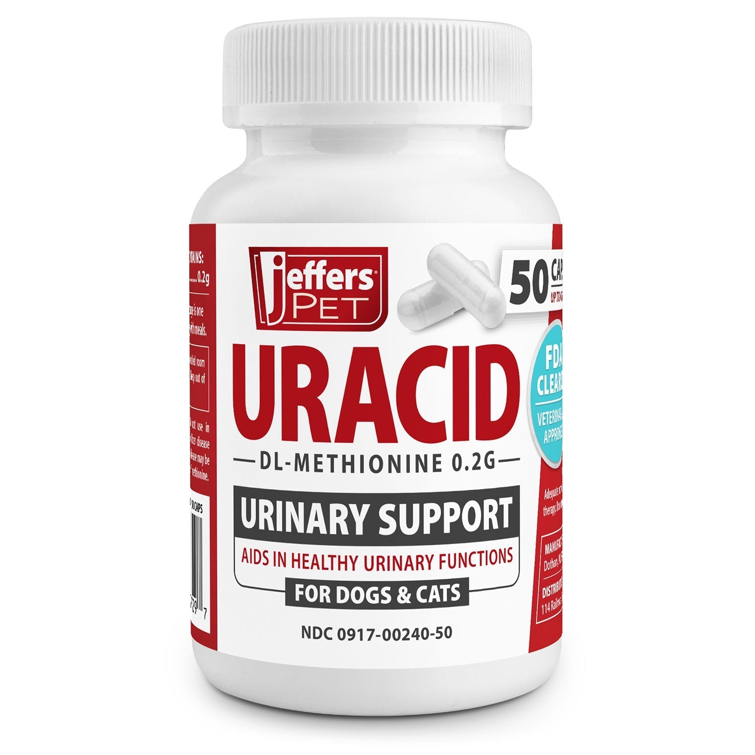 Jeffers Uracid DL-Methionine 0.2g Capsules for Dogs & Cats – Supports Urinary Tract, Reduces Urine Odor, Prevents Stones