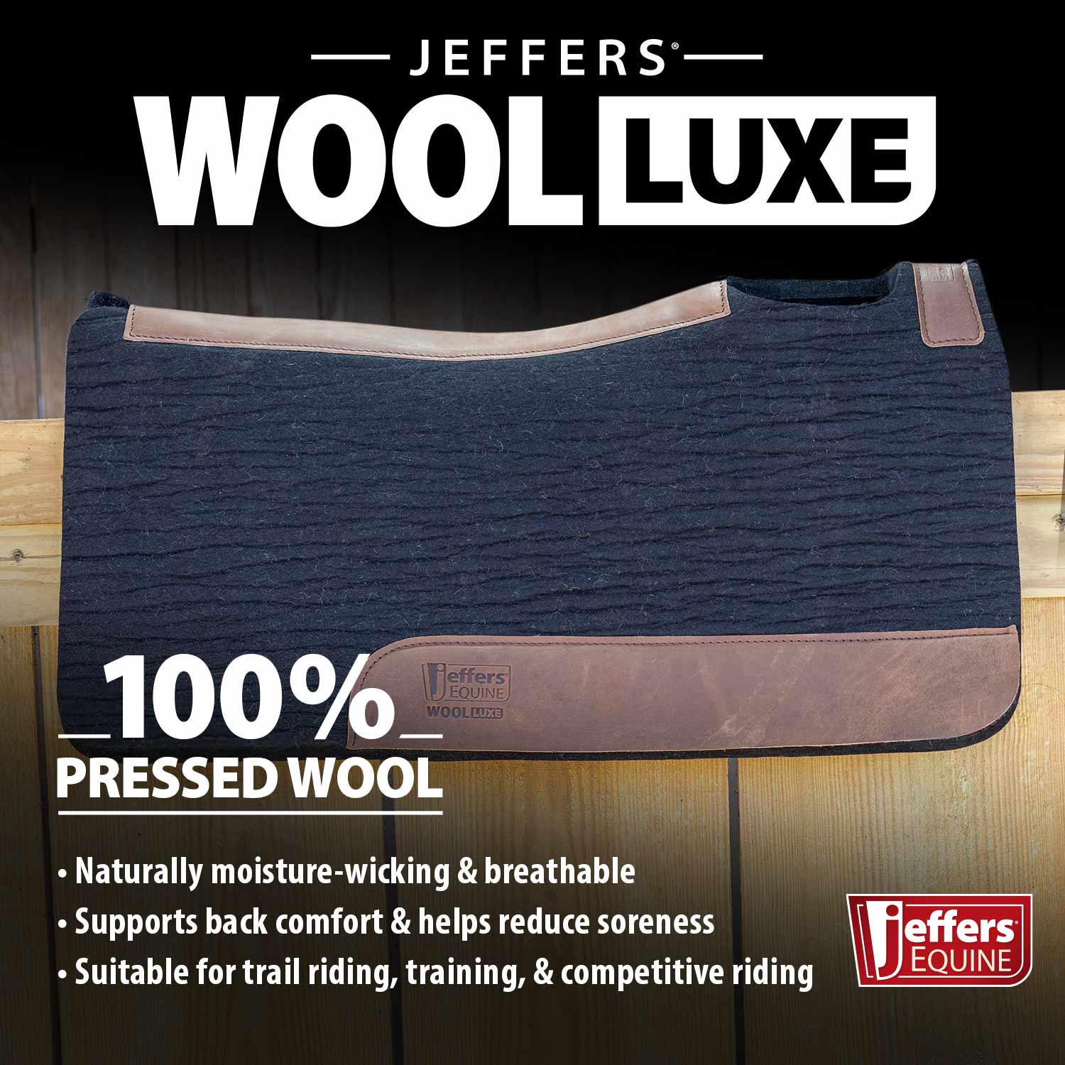Jeffers WoolLuxe 100% Wool Equine Saddle Pad – Cushioned, Breathable, and Shock-Absorbing
