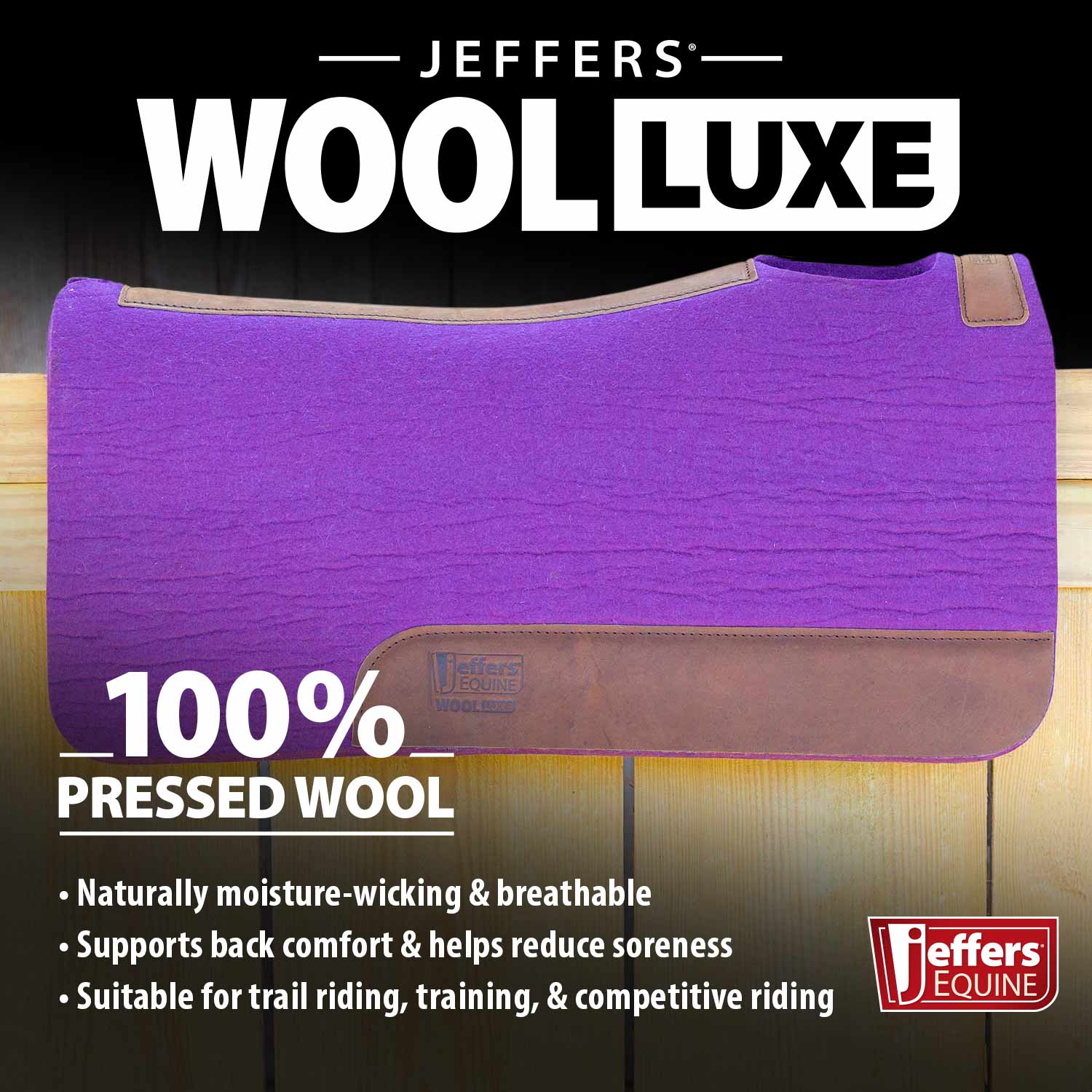 Jeffers WoolLuxe 100% Wool Equine Saddle Pad – Cushioned, Breathable, and Shock-Absorbing
