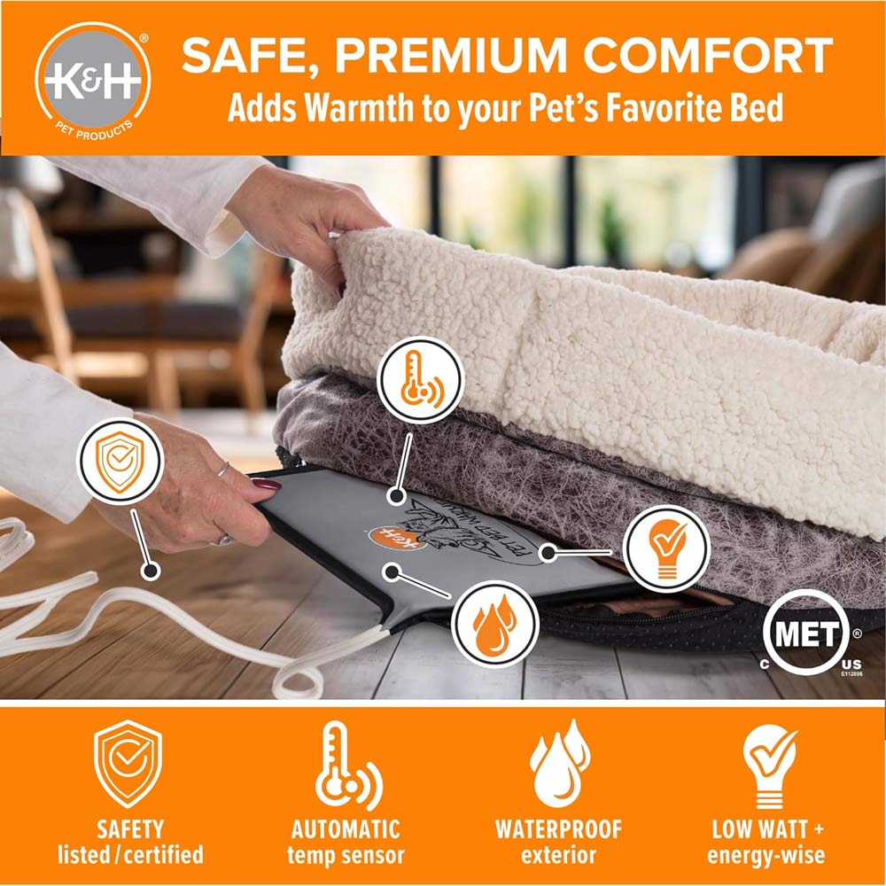 K&H Pet Bed Warmer – Indoor Heated Pad for Cats & Dogs, Thermostatically Controlled, Energy-Efficient, Safe for Arthritis & Comfort