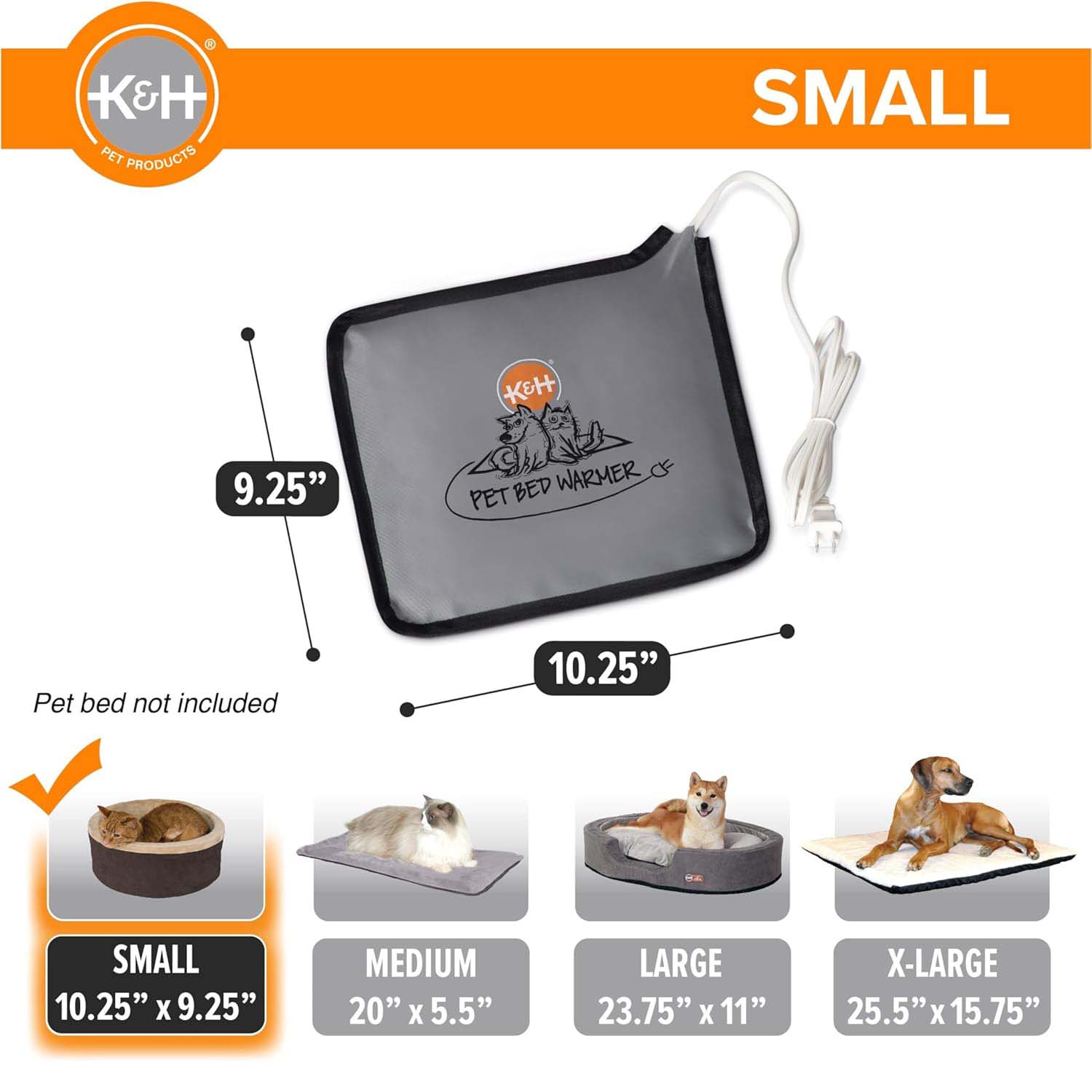 K&H Pet Bed Warmer – Indoor Heated Pad for Cats & Dogs, Thermostatically Controlled, Energy-Efficient, Safe for Arthritis & Comfort