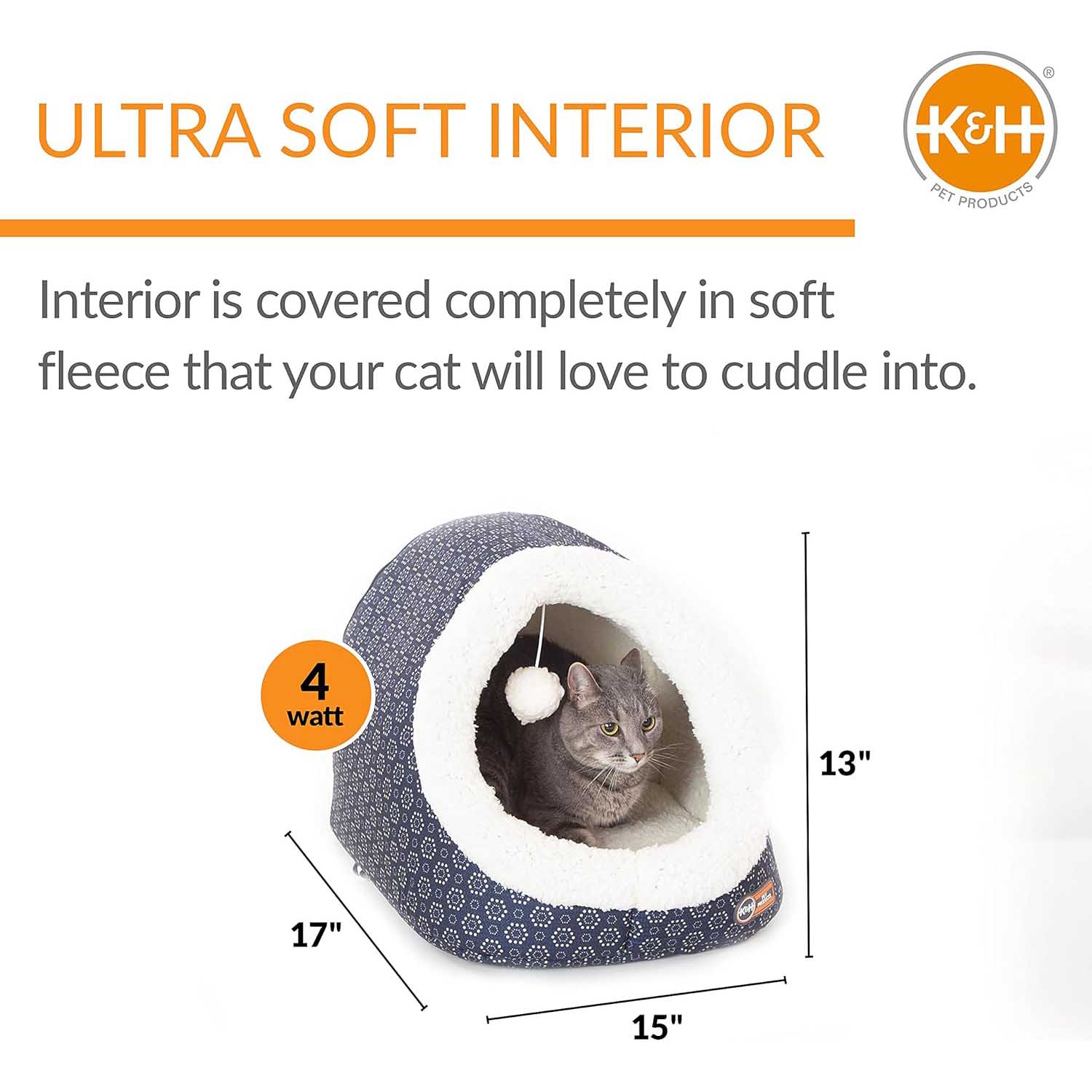 K&H Pet Products Thermo-Pet Cave Heated Cat Bed – Plush Cat Cave & Tunnel for Cats and Small Dogs