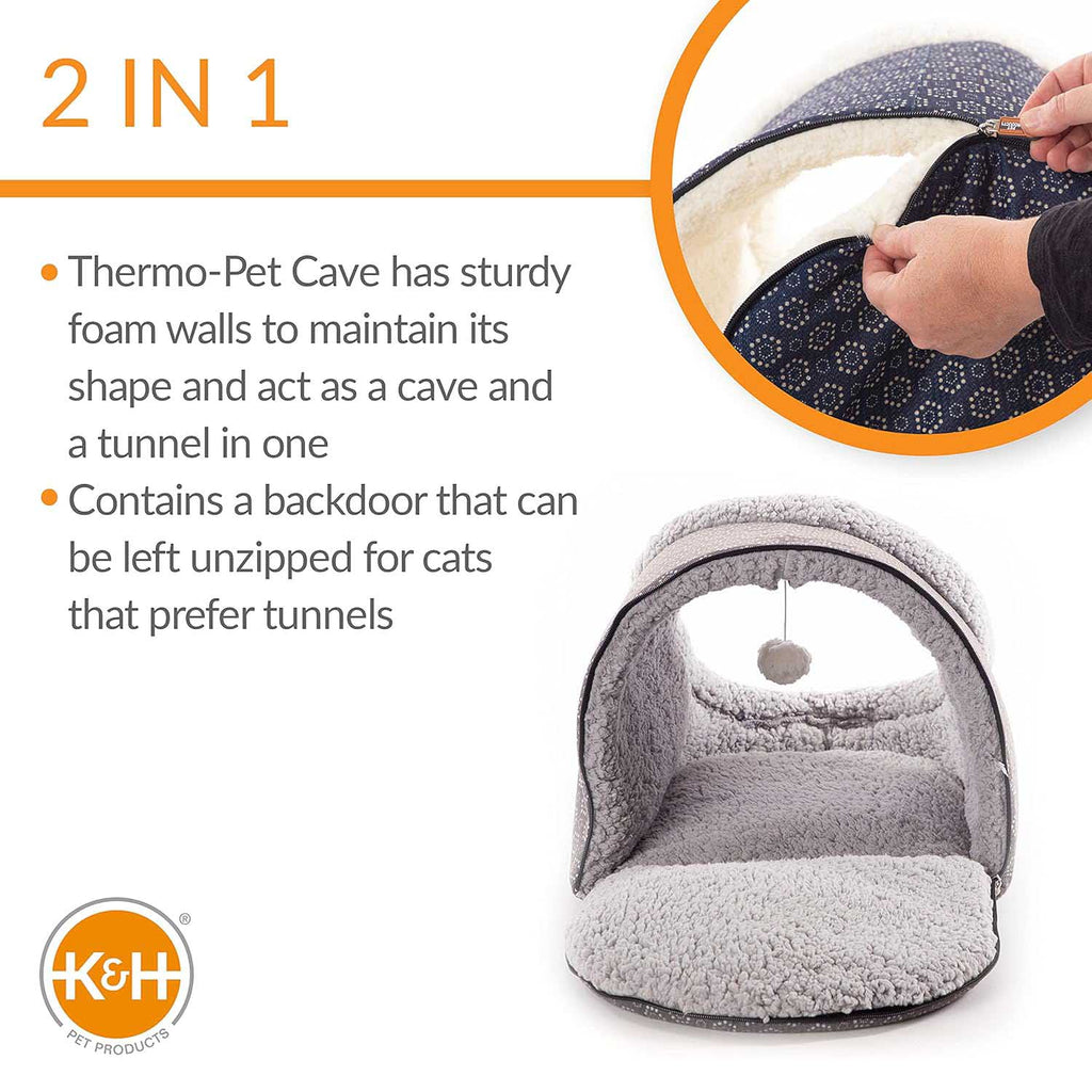 K&H Pet Products Thermo-Pet Cave Heated Cat Bed – Plush Cat Cave & Tunnel for Cats and Small Dogs
