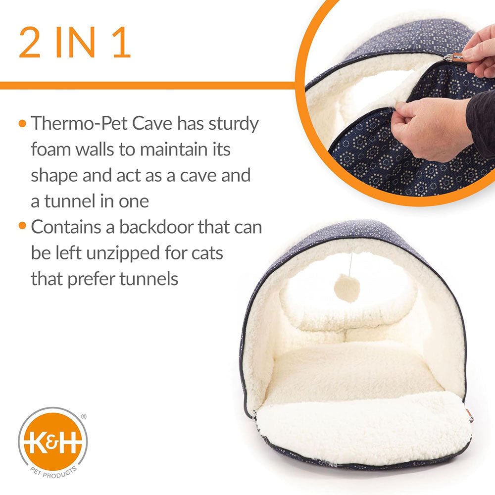 K&H Pet Products Thermo-Pet Cave Heated Cat Bed – Plush Cat Cave & Tunnel for Cats and Small Dogs