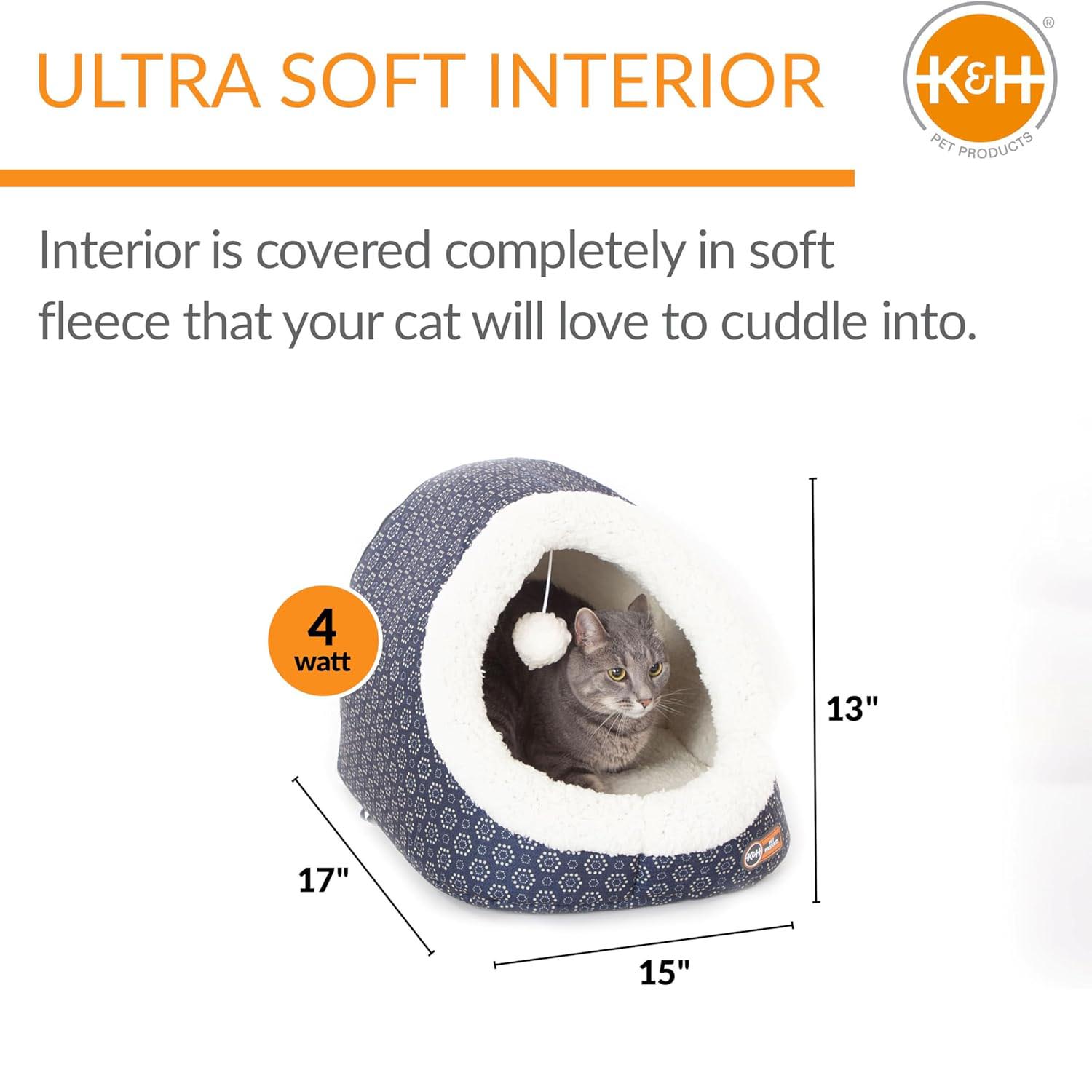 K&H Pet Products Thermo-Pet Cave Heated Cat Bed – Plush Cat Cave & Tunnel for Cats and Small Dogs