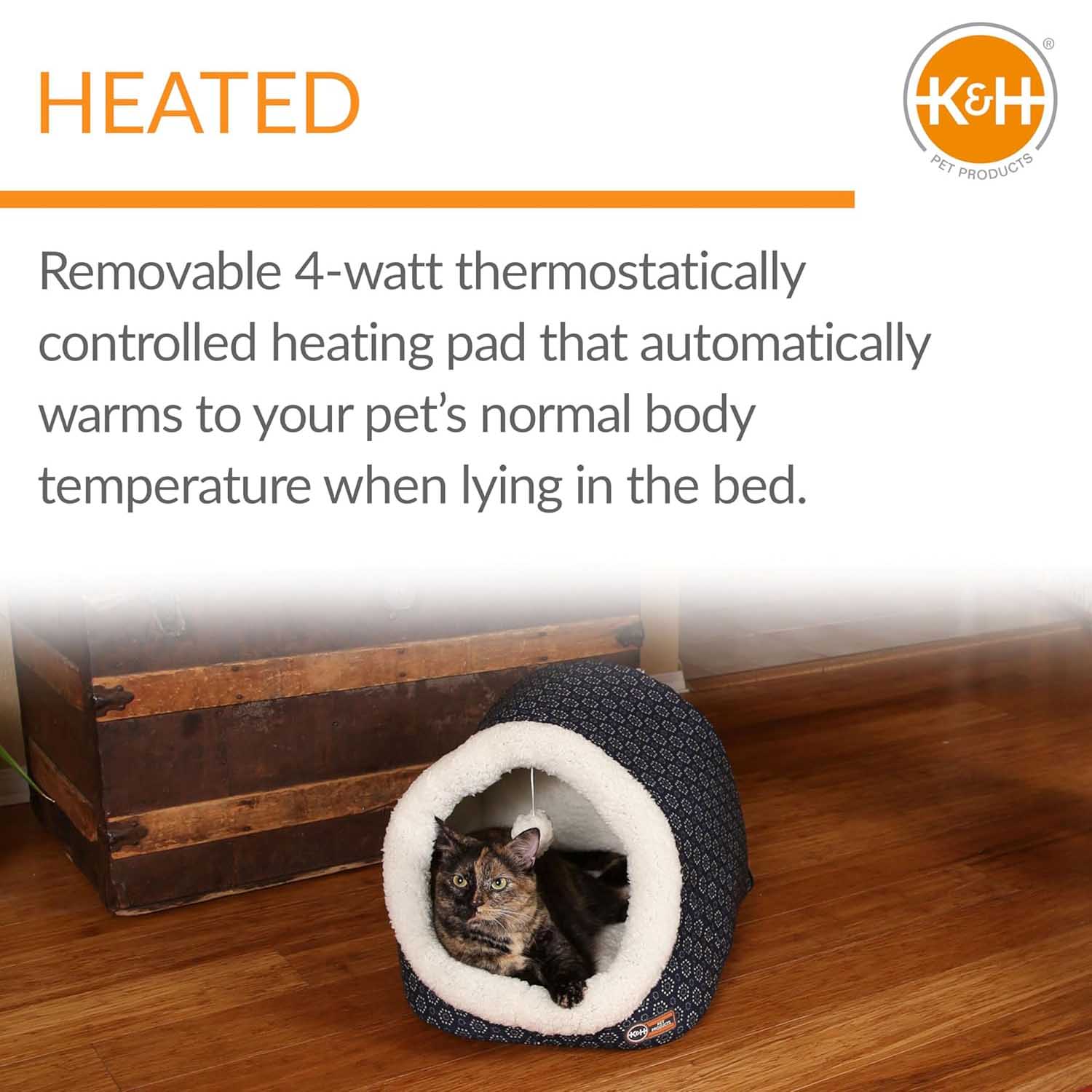 K&H Pet Products Thermo-Pet Cave Heated Cat Bed – Plush Cat Cave & Tunnel for Cats and Small Dogs