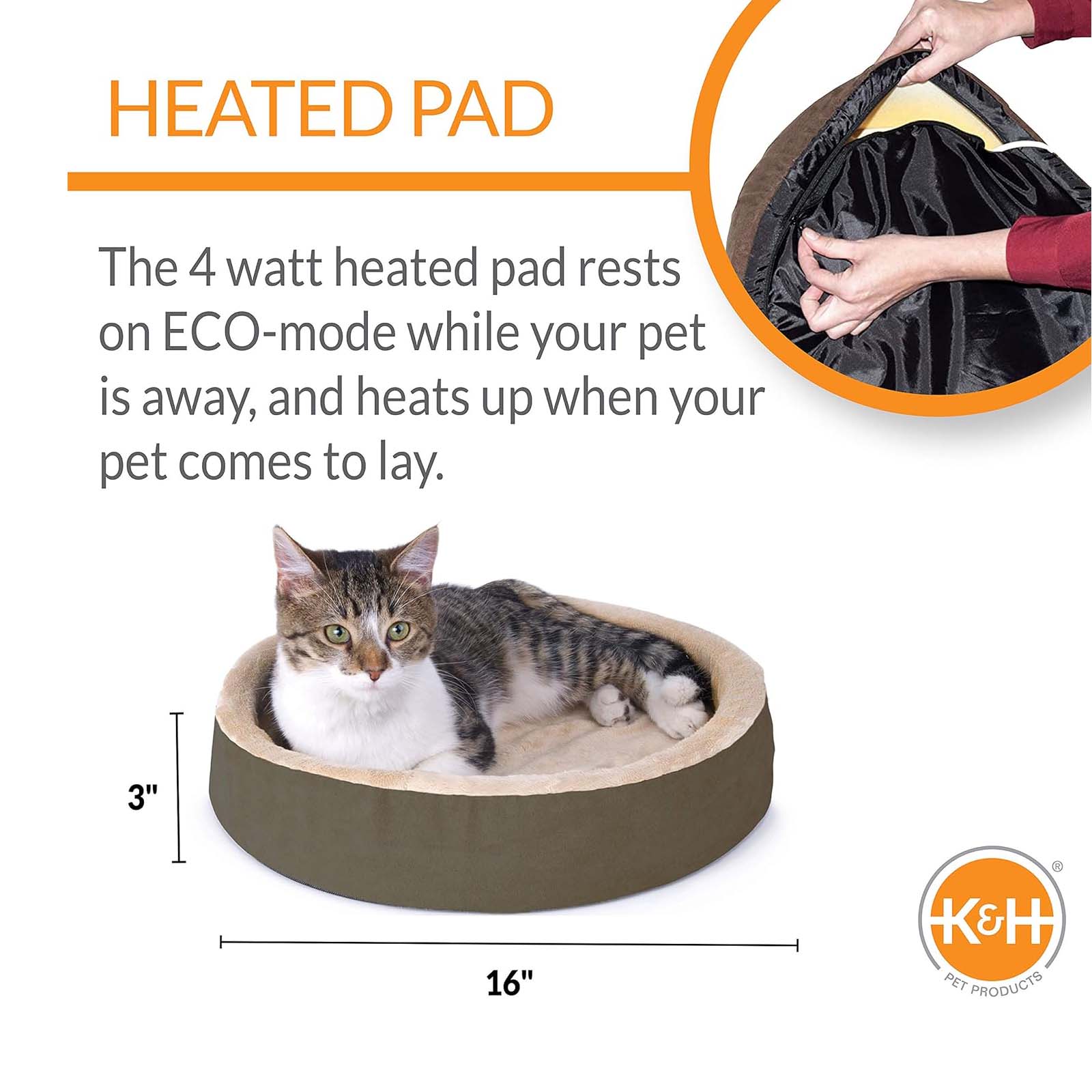 K&H Thermo-Kitty Cuddle Up Cat Bed – Indoor Heated Cat Bed with Low-Wall Design, Soft Foam Base & Removable Washable Cover