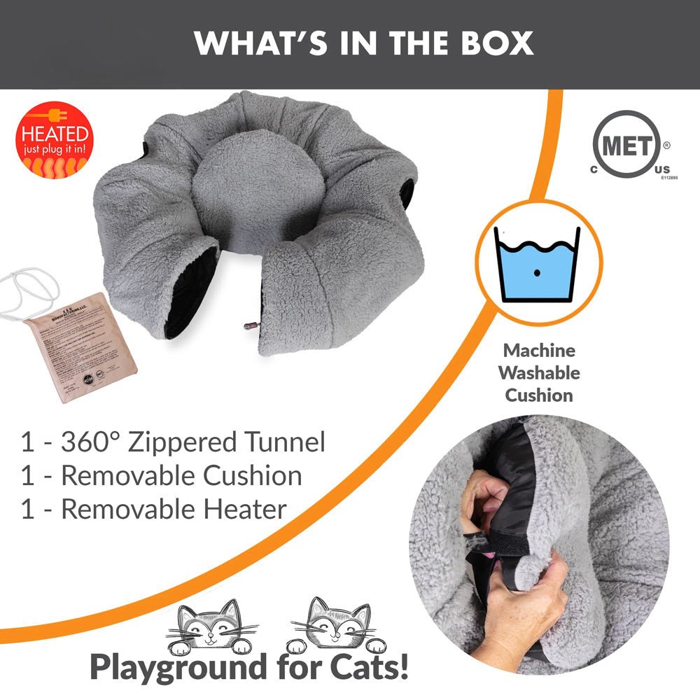 K&H Thermo-Kitty Heated Cat Tunnel – Indoor Heated Cat Bed and Play Tunnel with Machine Washable Pillow