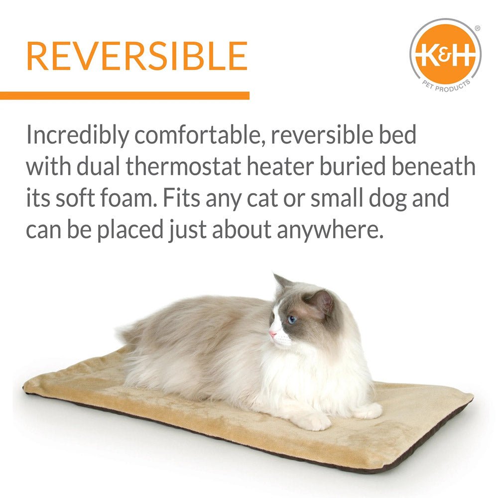 K&H Thermo-Kitty Mat Heated Cat Bed – Indoor Reversible Heated Cat Mat, Low-Wattage, Machine Washable, Cozy Nap Pad