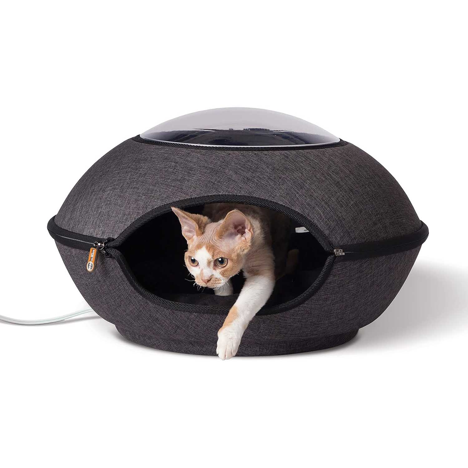 K&H Thermo-Lookout Pod Heated Cat Bed – Indoor Heated Cat Cave with Window, Removable Cushion, Cozy & Energy-Efficient