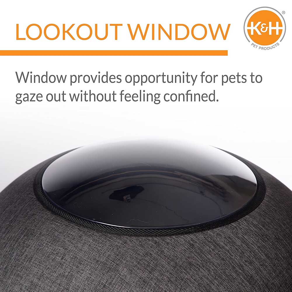 K&H Thermo-Lookout Pod Heated Cat Bed – Indoor Heated Cat Cave with Window, Removable Cushion, Cozy & Energy-Efficient