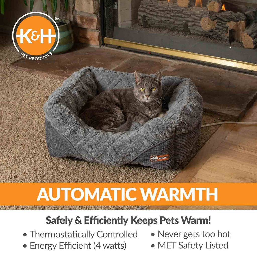 K&H Thermo-Pet Lounge Sleeper Heated Cat & Small Dog Bed – Plush, Non-Slip, Machine Washable Indoor Pet Bed
