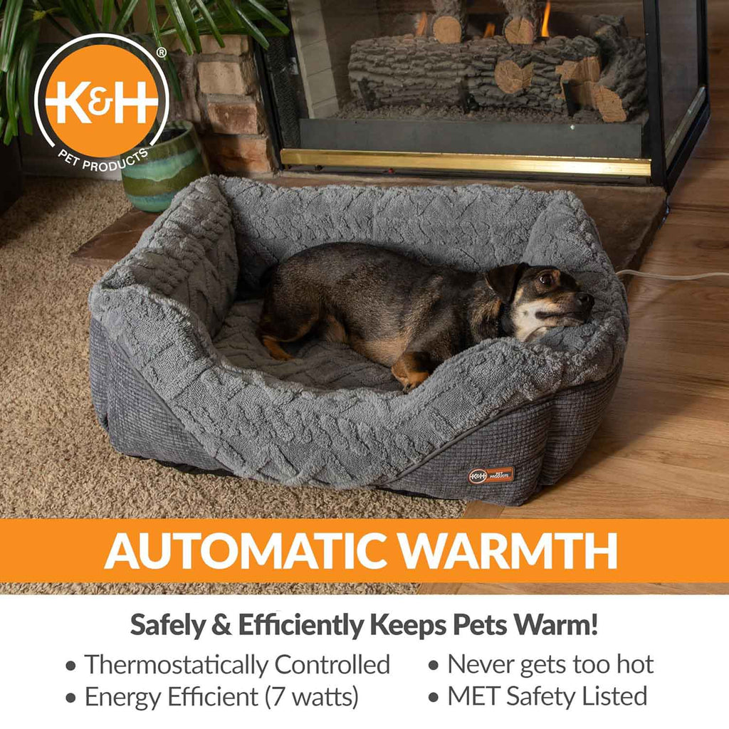 K&H Thermo-Pet Lounge Sleeper Heated Cat & Small Dog Bed – Plush, Non-Slip, Machine Washable Indoor Pet Bed