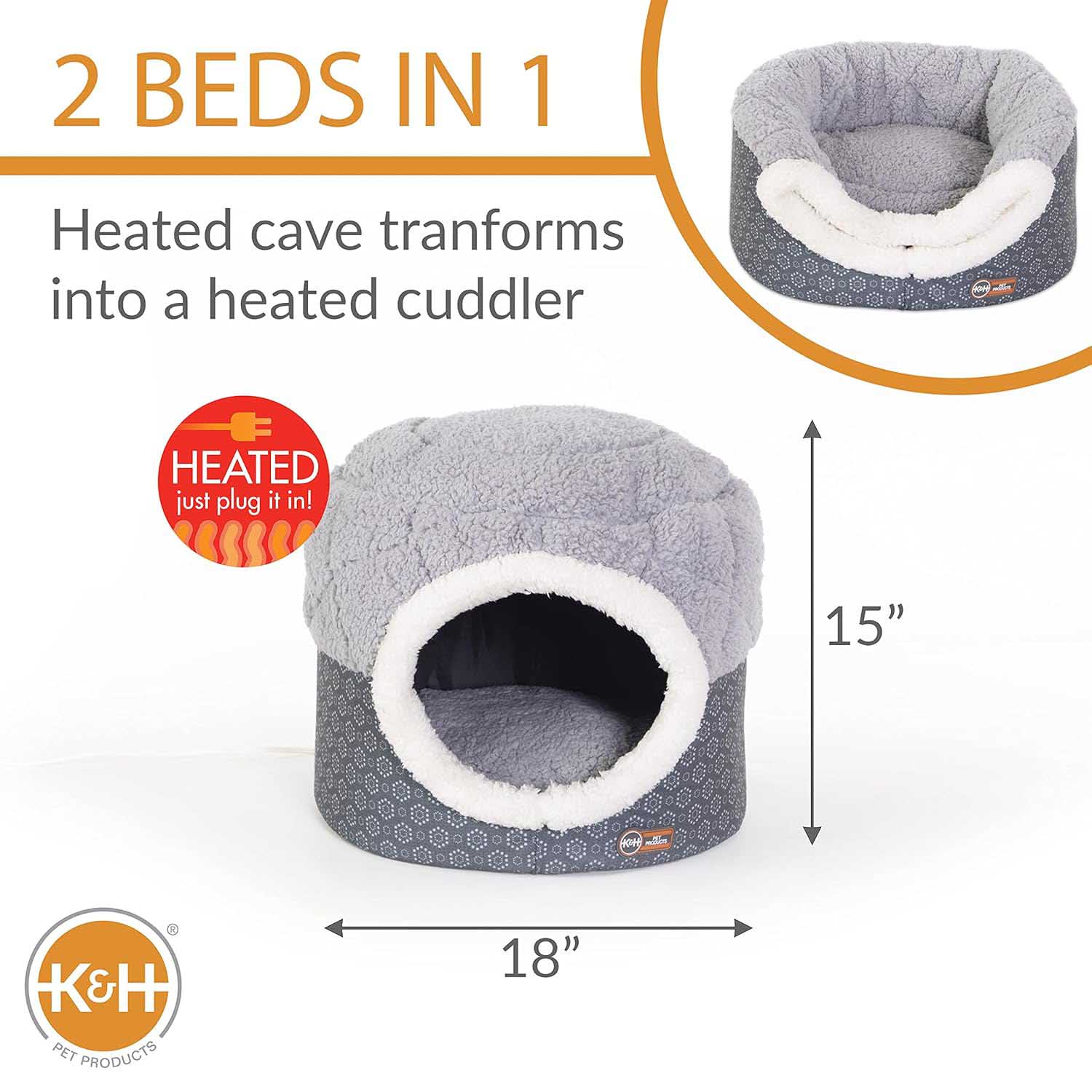 K&H Thermo-Pet Nest Heated Cat Bed – Soft Plush Indoor Cat Cave for Cats and Small Dogs, Machine Washable