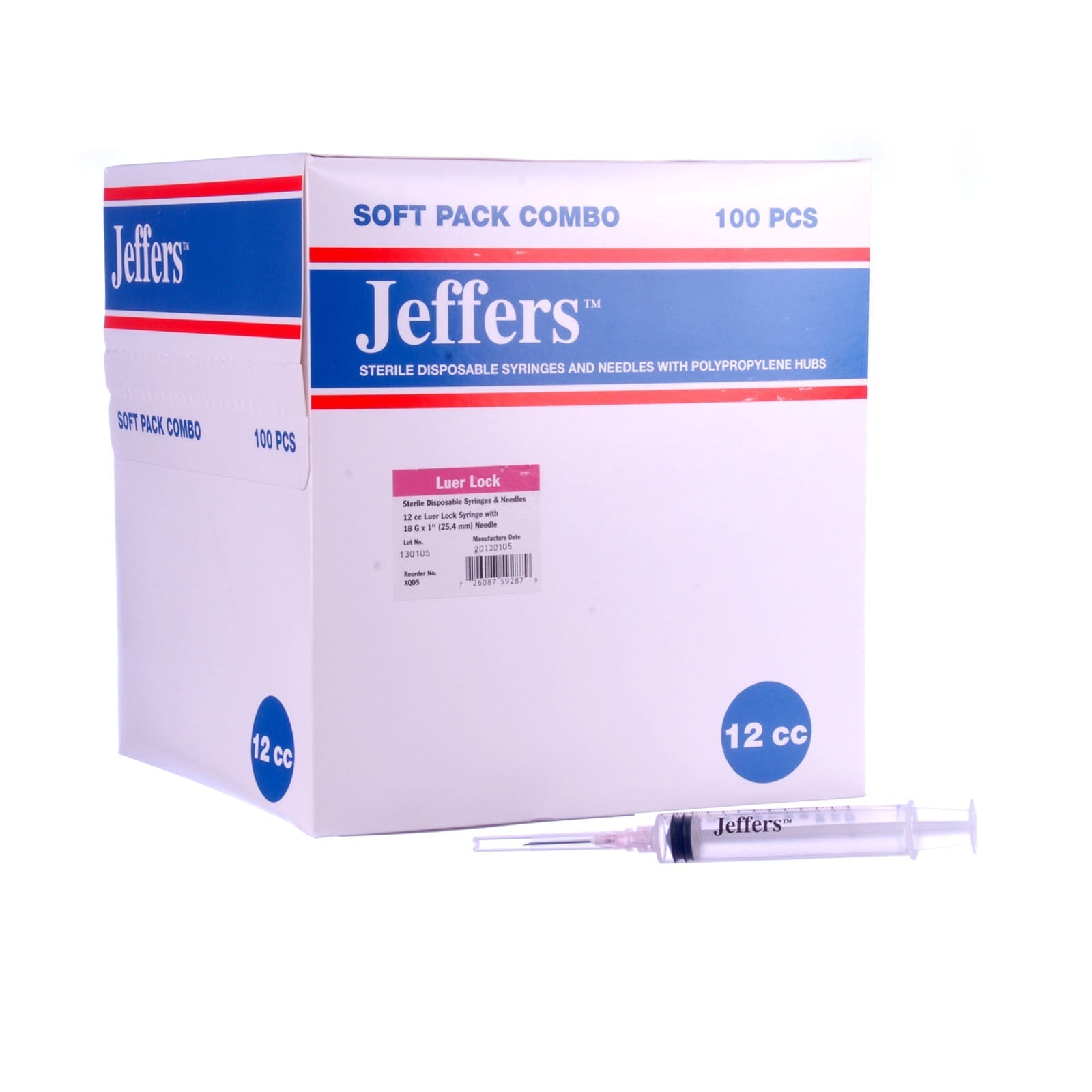 Jeffers Luer Lock Syringe/Needle Combo, Box of 100
