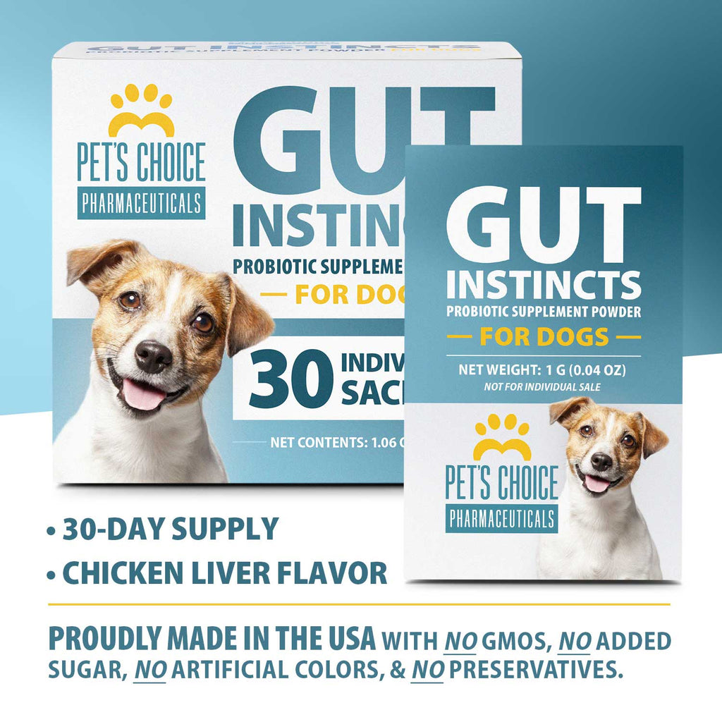 Pet's Choice Gut Instincts Probiotic Powder Packets for Dogs – Daily Digestive & Immune Support, 30 Count